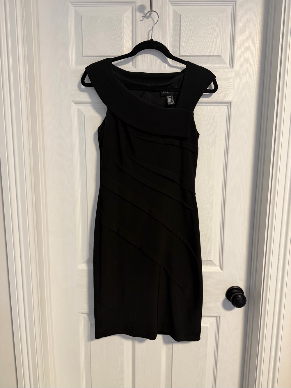 Frank Lyman Design Black Asymmetrical Midi Sheath Dress